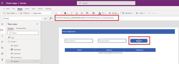 Search Application using power automate with canvas app